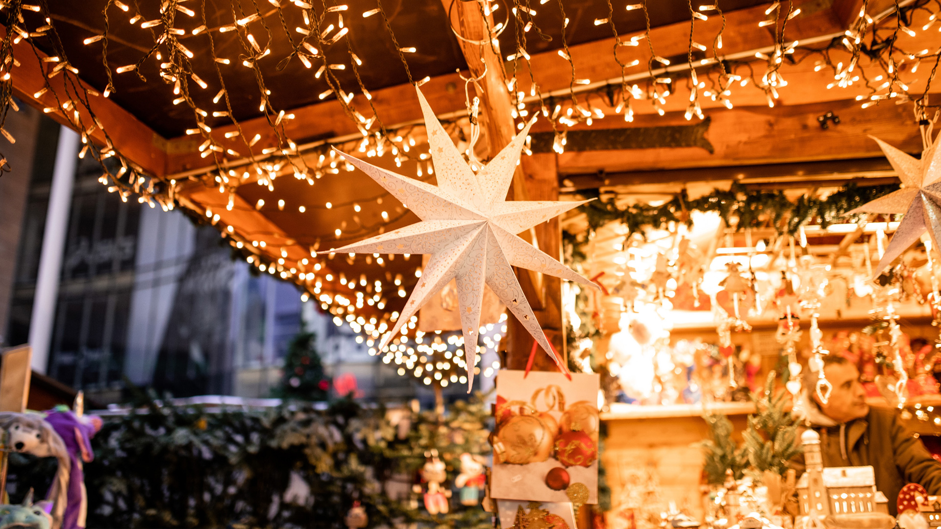 paper lanterns and string lights